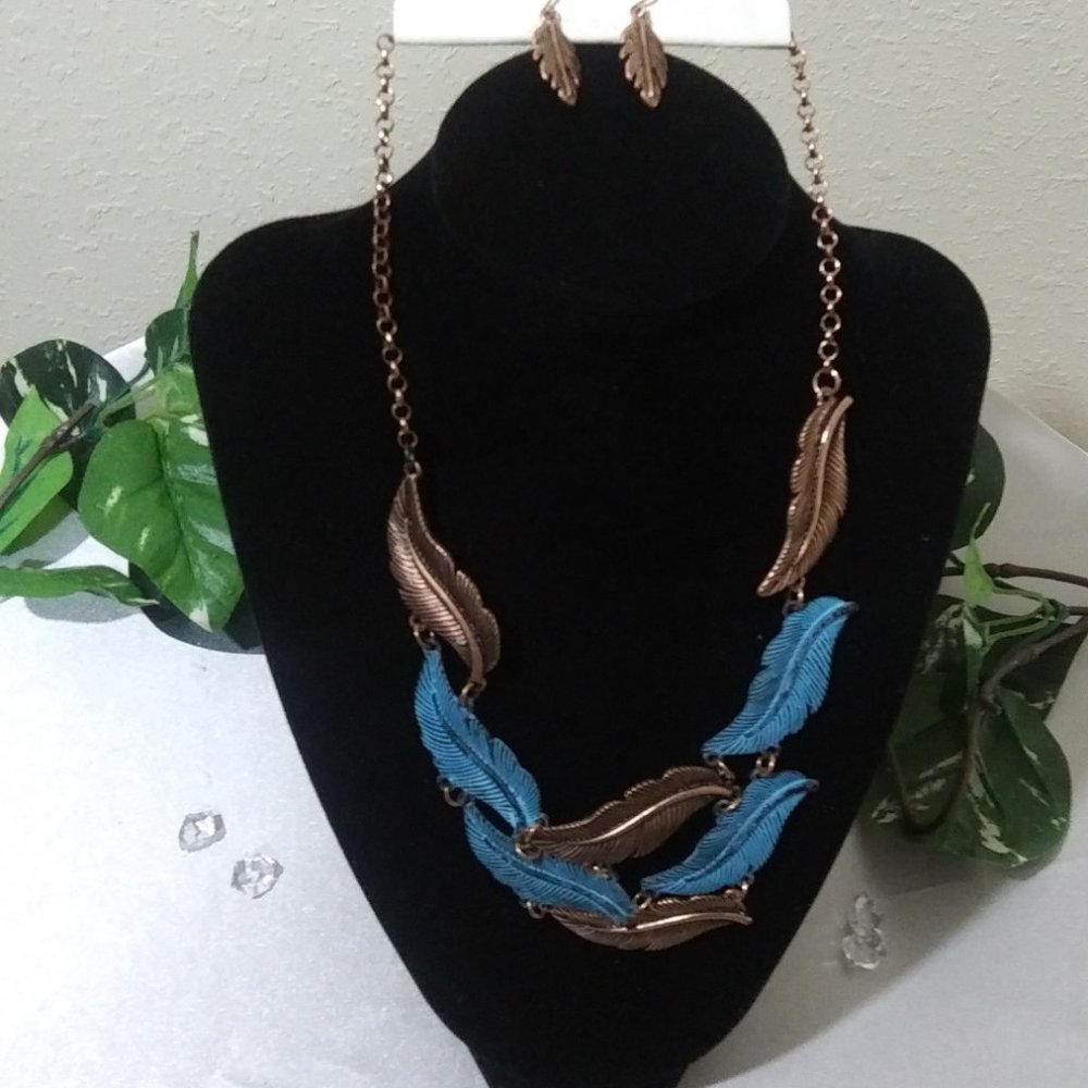 Blue-Copper Rustic Necklace/Earring Set - Picture 2 of 2